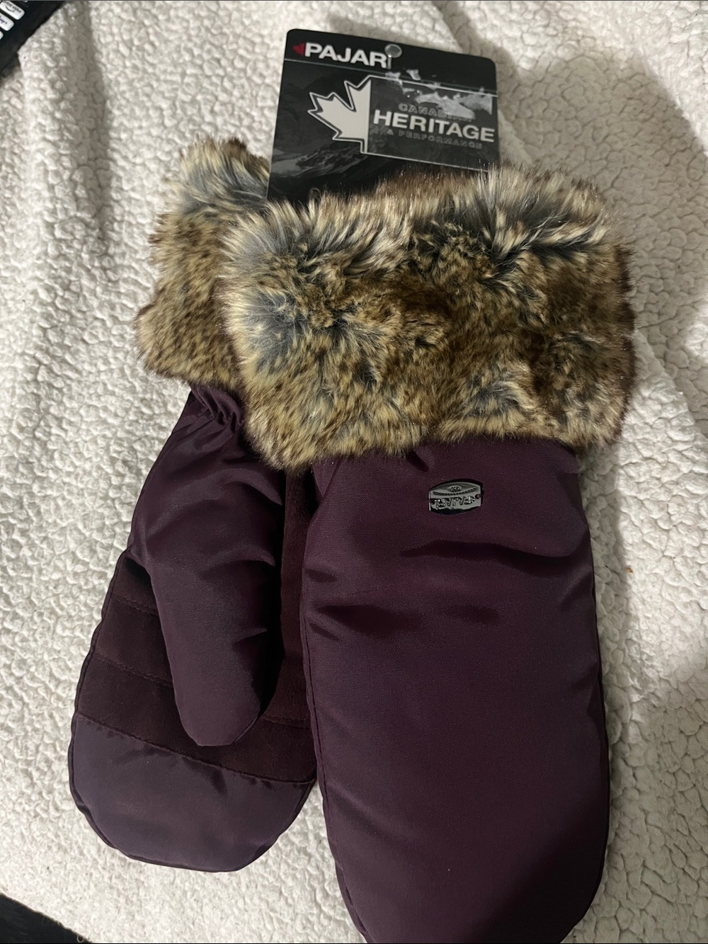 Pajar Plum Mittens with Faux Fur Cuff